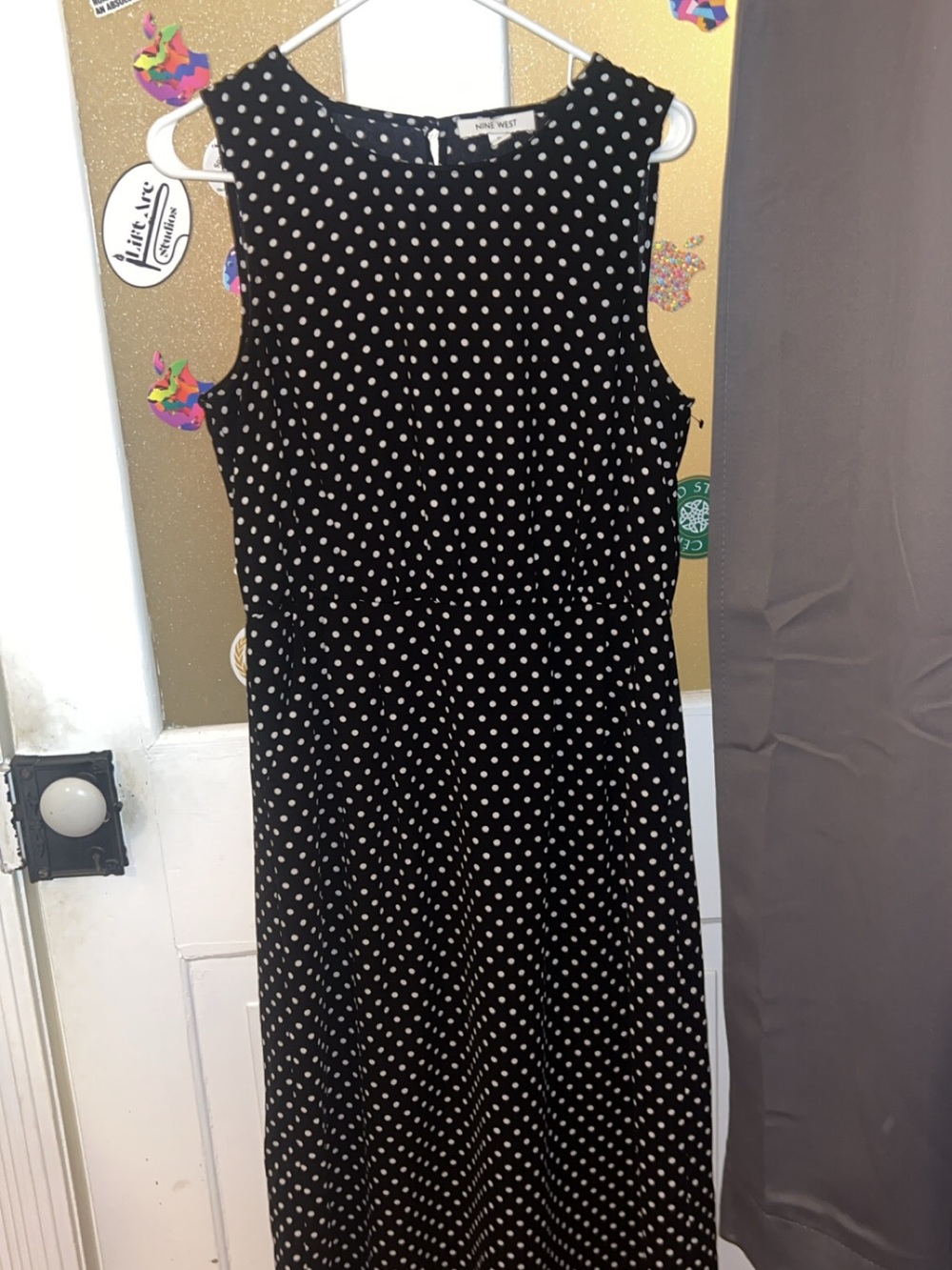Nine West Black and White Polka Dot Sleeveless Maxi Dress